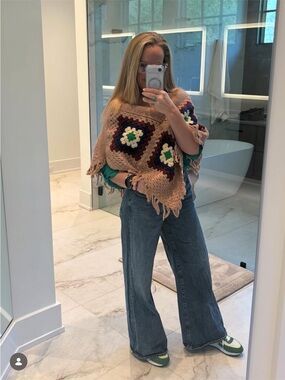 Handmade Crochet Poncho Capelet Fringe Sweater | Boho Festival Western